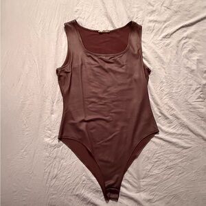 Brown Pleather Square Neck Bodysuit